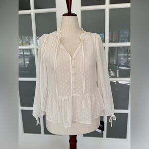 NWT Love & Joy Ivory Swiss Dot Peplum Blouse Small Cottagecore Boho